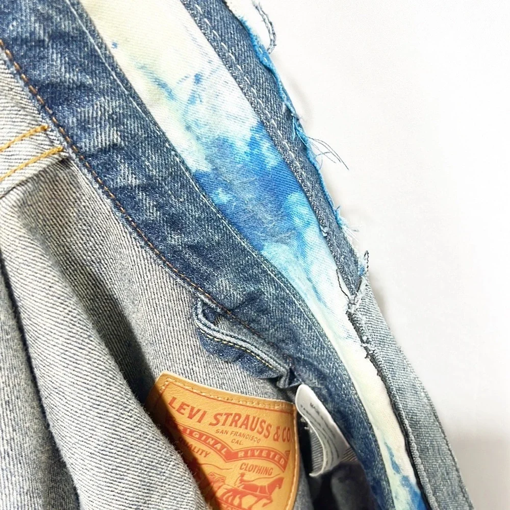 Levi's Shibori Repaired Denim Trucker Mens size Large Tie-Dyed, Distressed